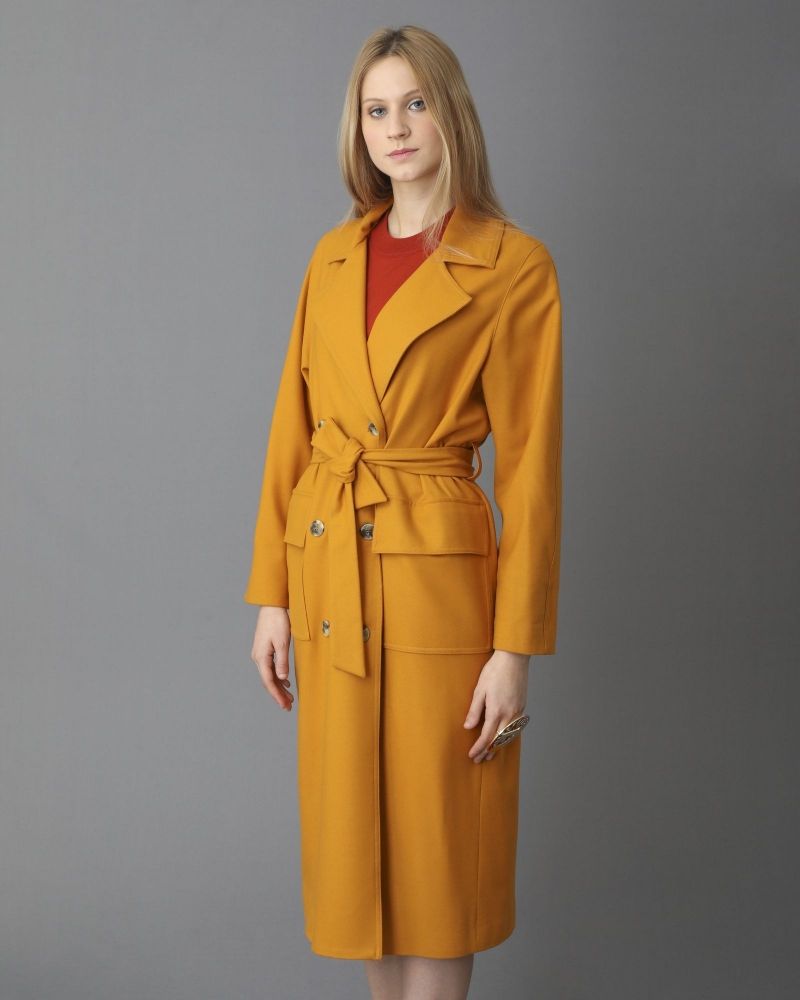 Trench coat en laine jaune moutarde Momoni 