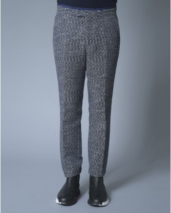 Pantalon en tweed de coton mélangé bleu Ly Adams 