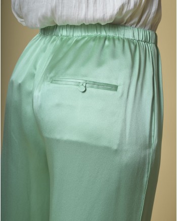 Pantalon large en satin de soie verte Vince 