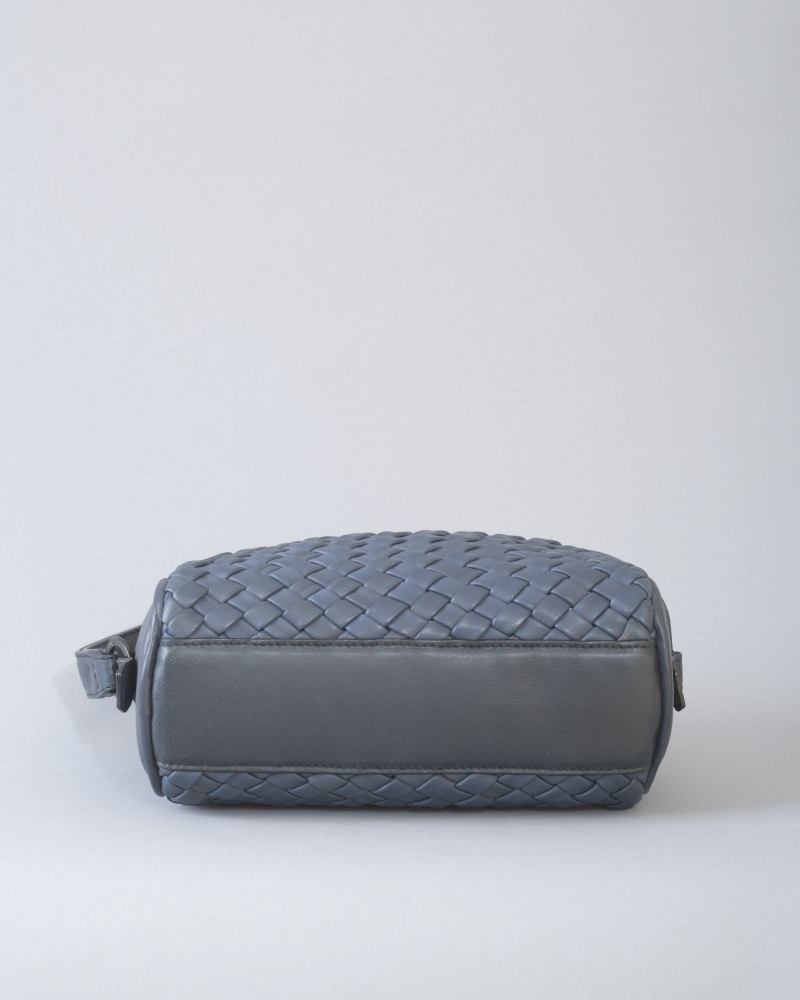 Pochette trousse en cuir tressé bleu Falorni 