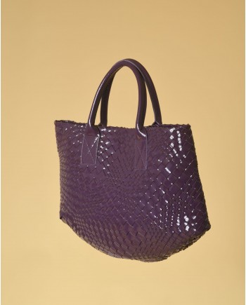 Sac à main en cuir vernis tressé violet Falorni 