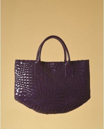 Sac à main en cuir vernis tressé violet Falorni 