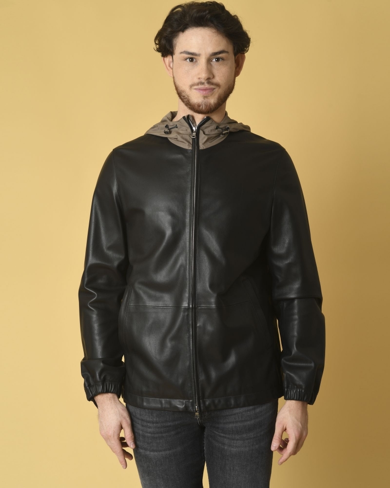 Veste en cuir à capuche imperméable Manzoni 24 