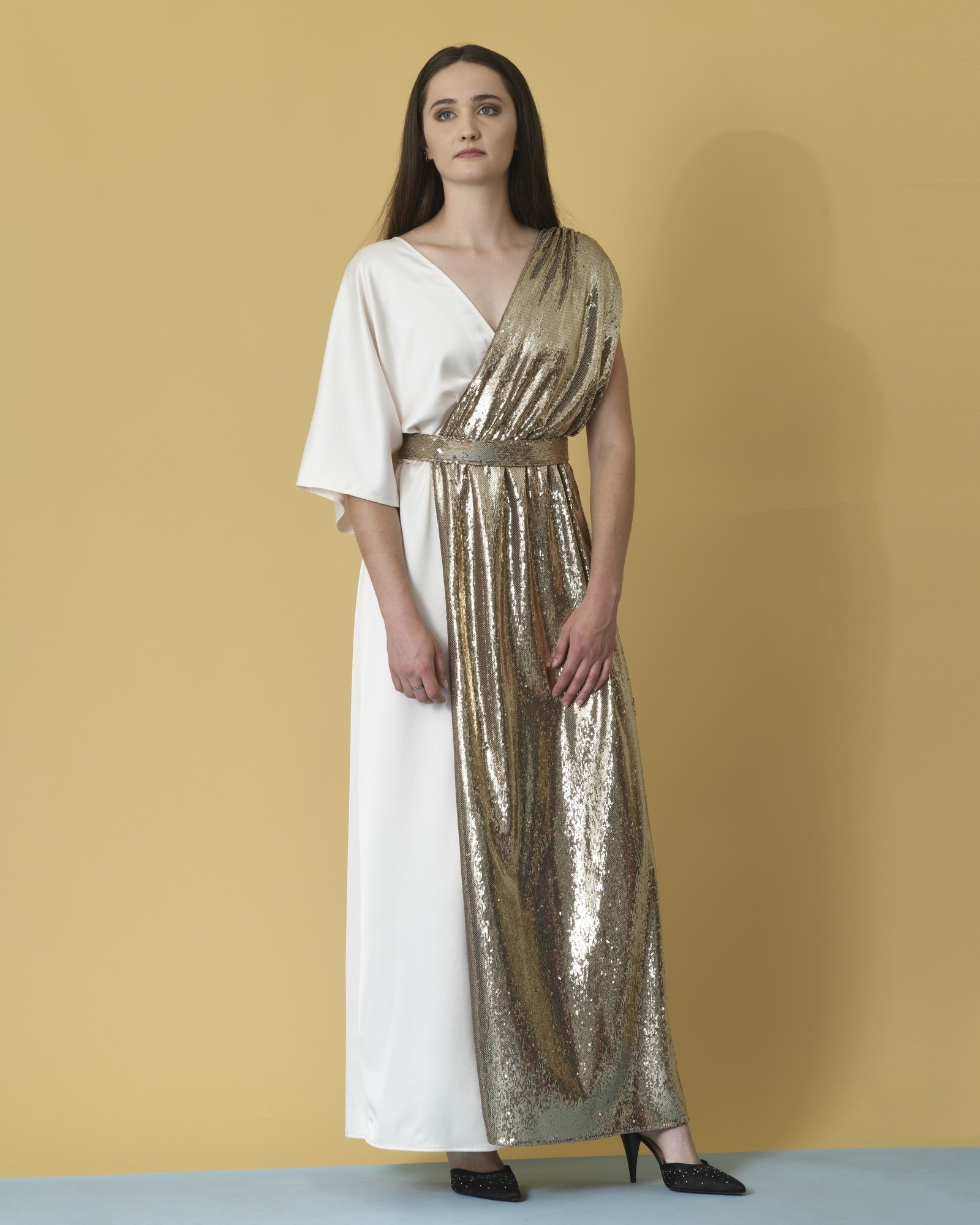 Robe longue asymétrique à sequins Space Simona Corsellini 