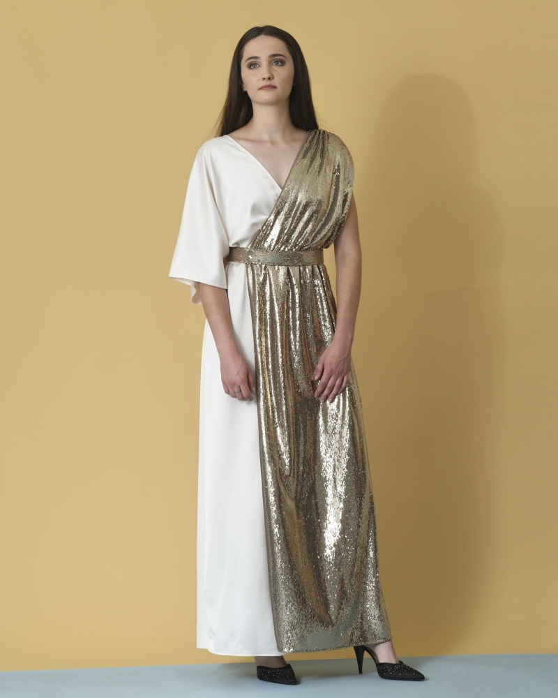 Robe longue asymétrique à sequins Space Simona Corsellini 