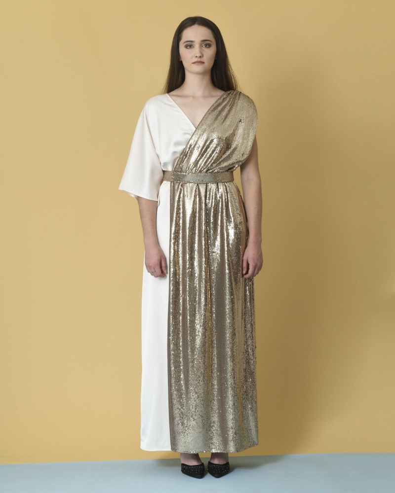 Robe longue asymétrique à sequins Space Simona Corsellini 