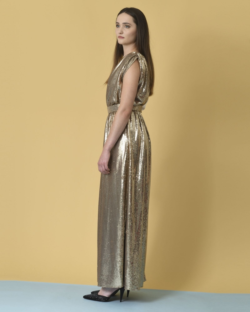 Robe longue asymétrique à sequins Space Simona Corsellini 