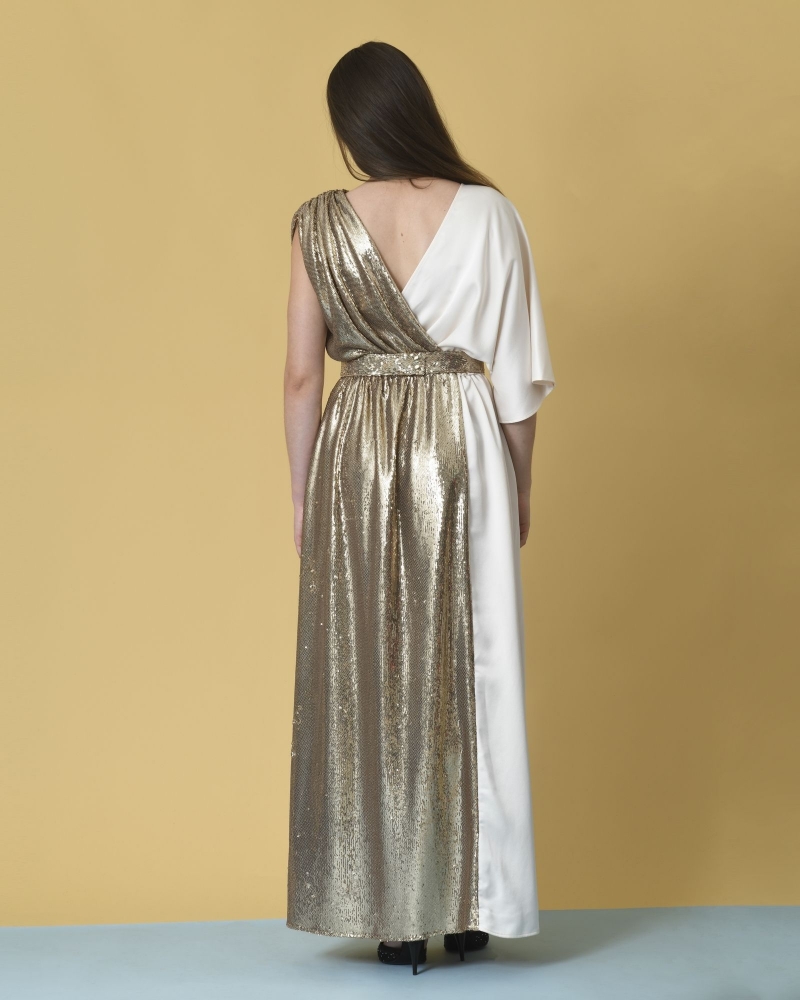 Robe longue asymétrique à sequins Space Simona Corsellini 