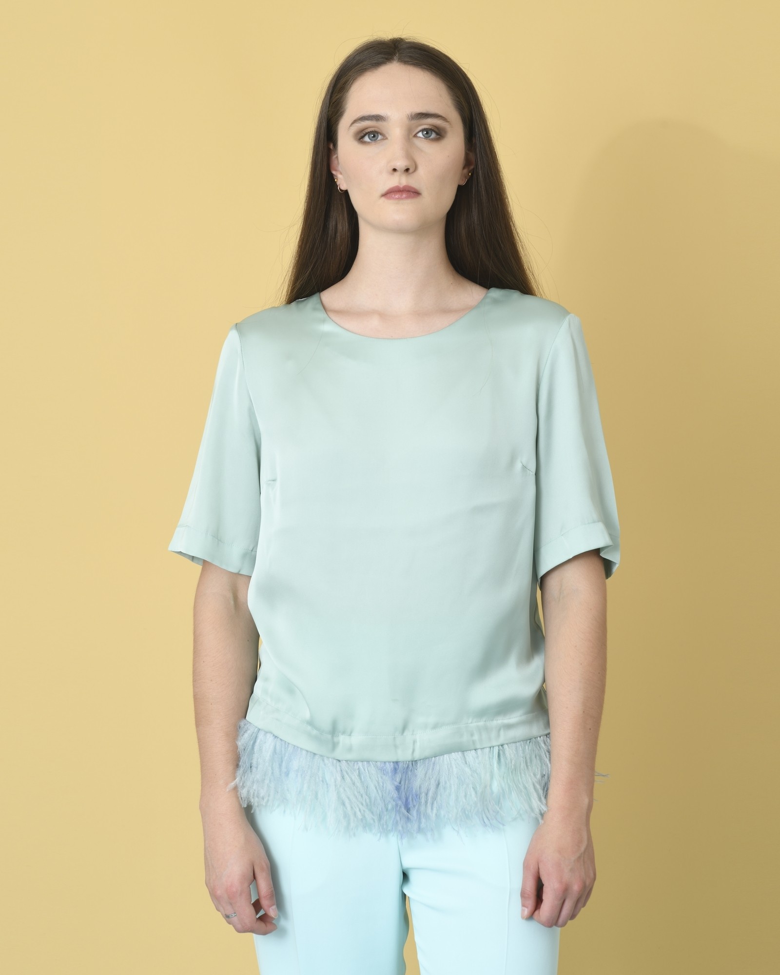 Blouse en satin à plumes Maison Père 