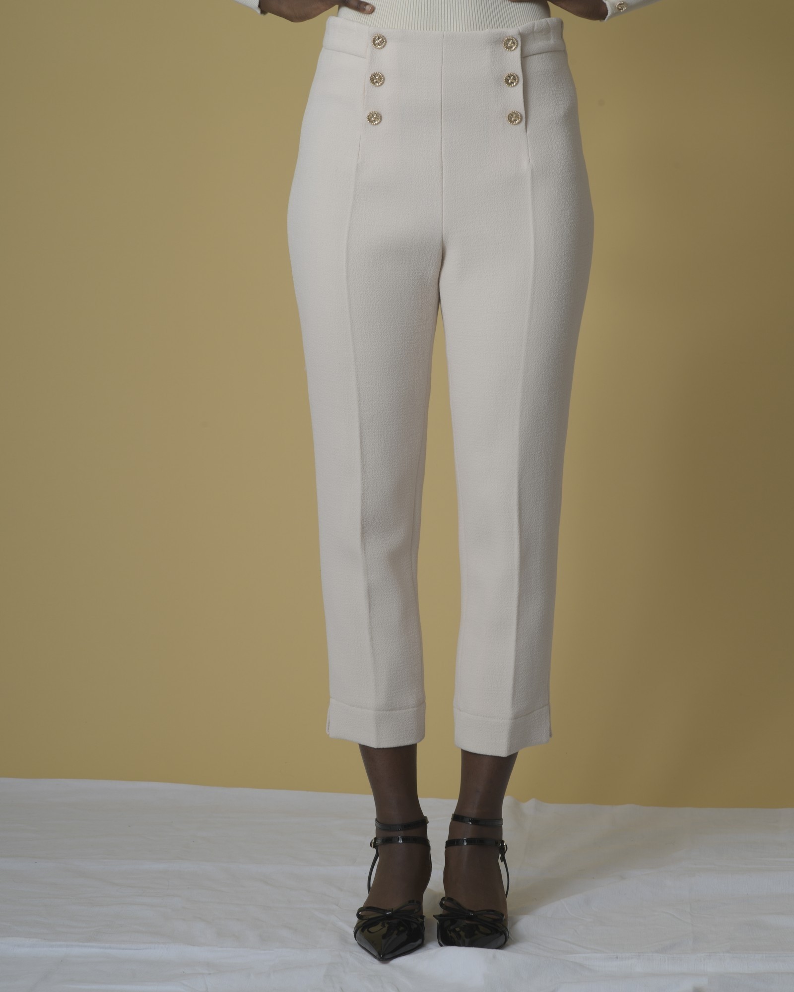 Pantalon skinny raccourci en laine mélangée beige Edward Achour 