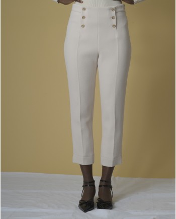 Pantalon skinny raccourci en laine mélangée beige Edward Achour 