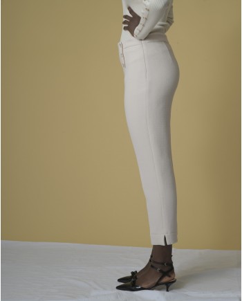 Pantalon skinny raccourci en laine mélangée beige Edward Achour 