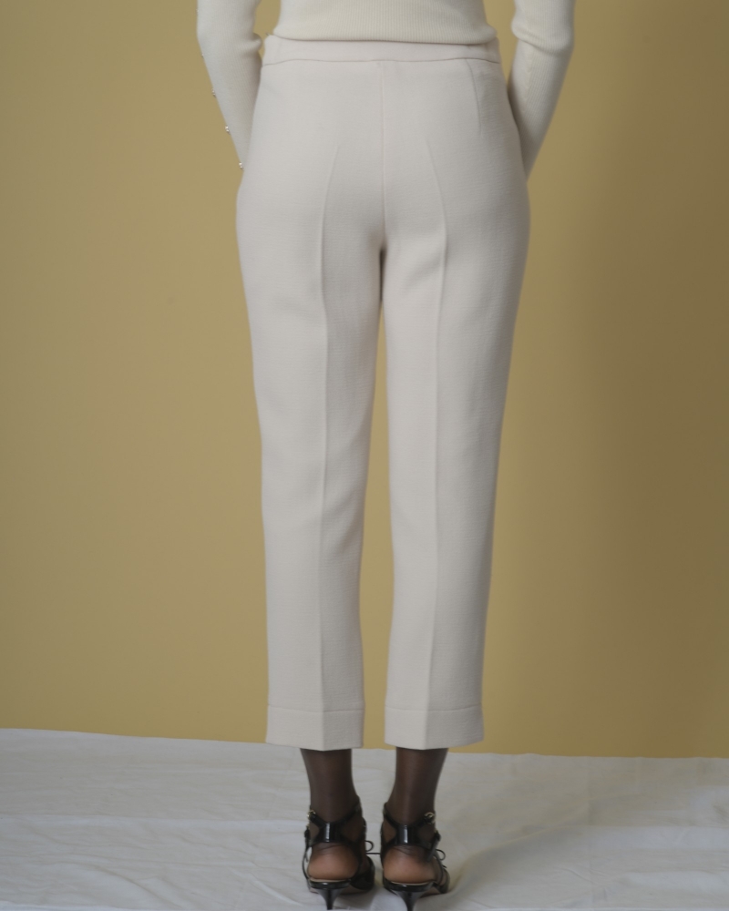 Pantalon skinny raccourci en laine mélangée beige Edward Achour 