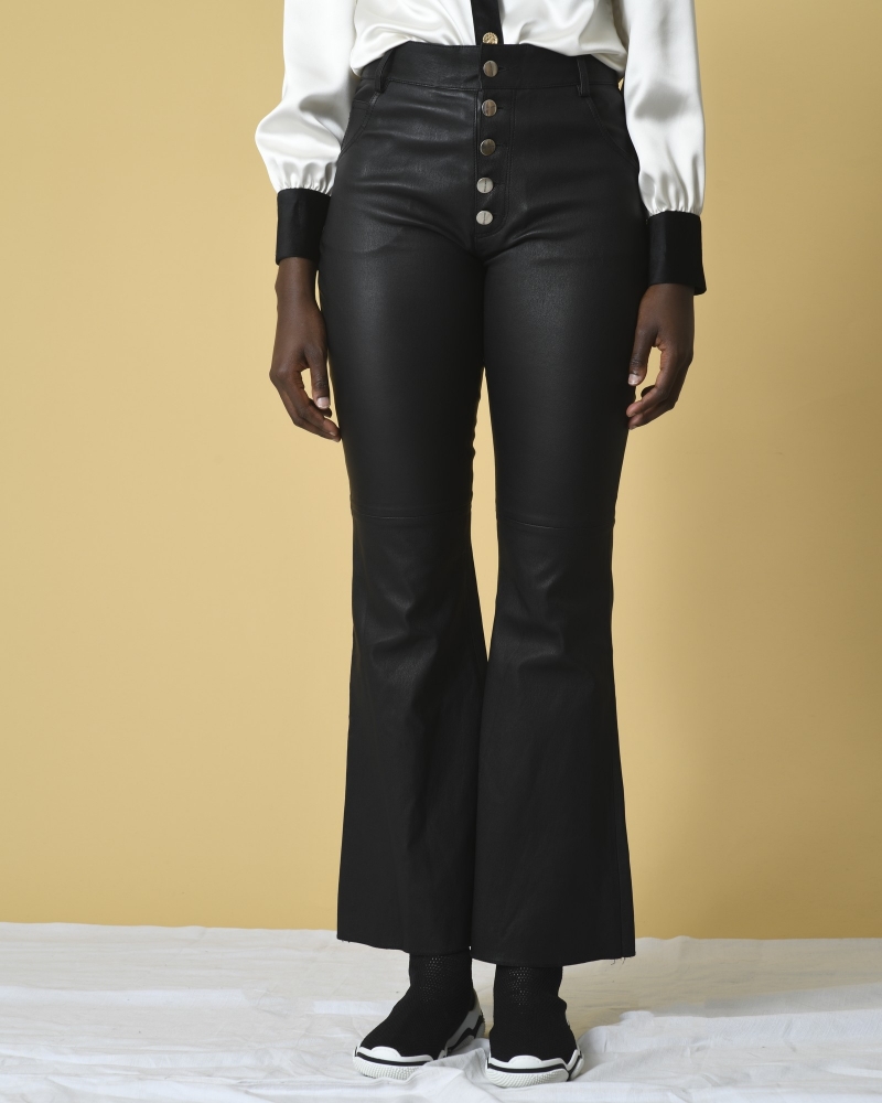 Pantalon patte d'eph en cuir noir Each Other 