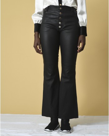 Pantalon patte d'eph en cuir noir Each Other 