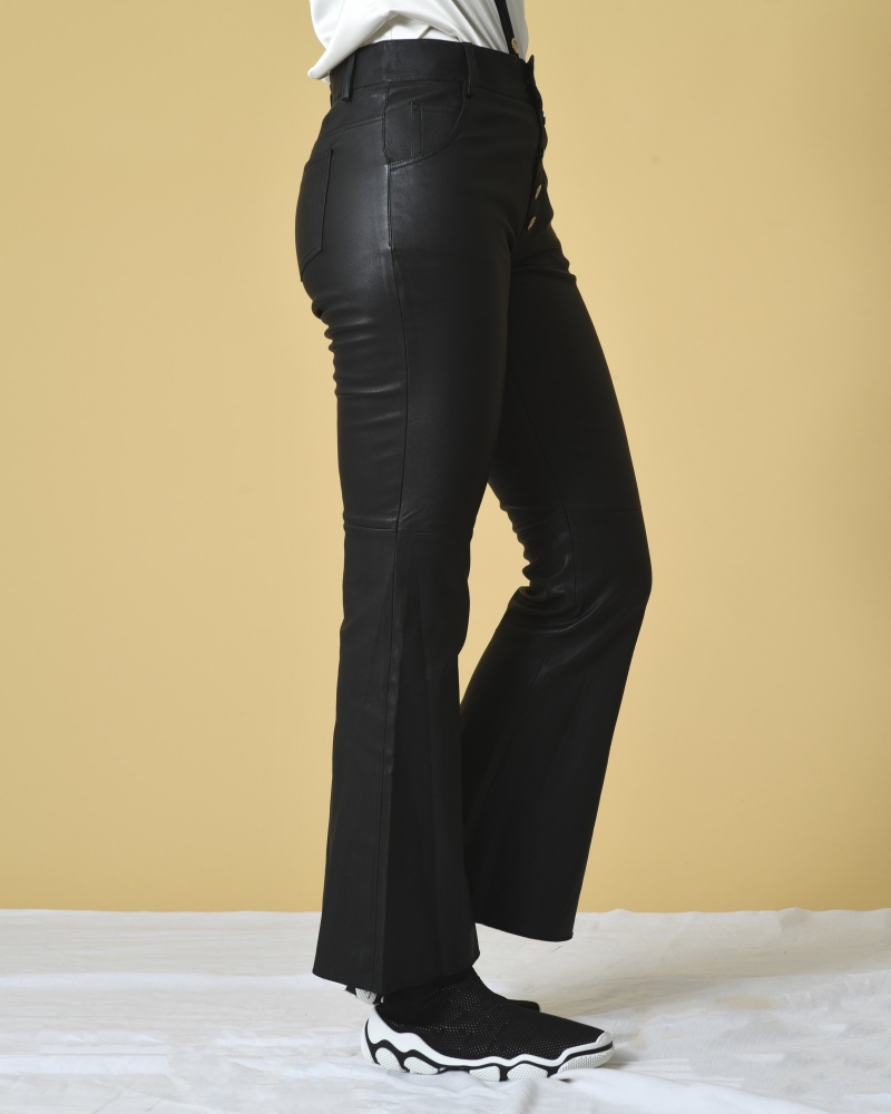 Pantalon patte d'eph en cuir noir Each Other 