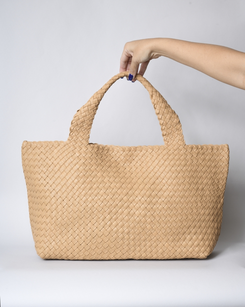 Sac à main en cuir crème tressé Falorni 