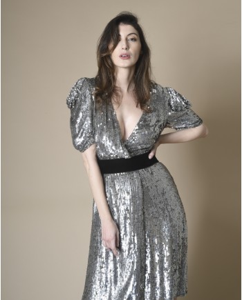 Robe portefeuille à sequins argentée P.A.R.O.S.H 