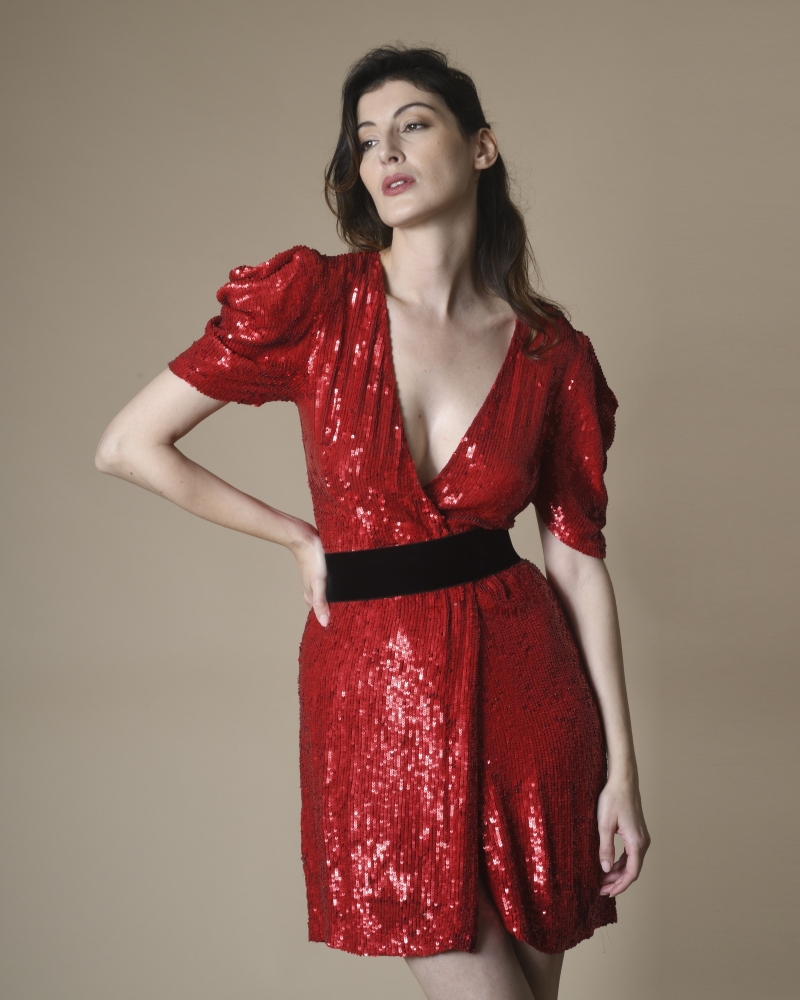 Robe portefeuille à sequins rouges P.A.R.O.S.H 