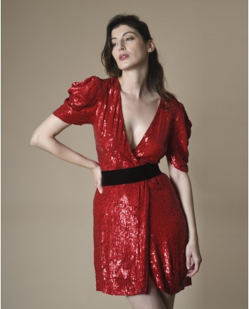 Robe portefeuille à sequins rouges P.A.R.O.S.H 