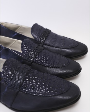 Mocassins en cuir bleu effet croco Moreschi 