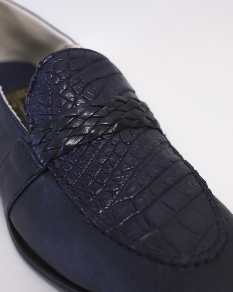 Mocassins en cuir bleu effet croco Moreschi 