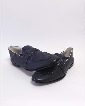 Mocassins en cuir bleu effet croco Moreschi 