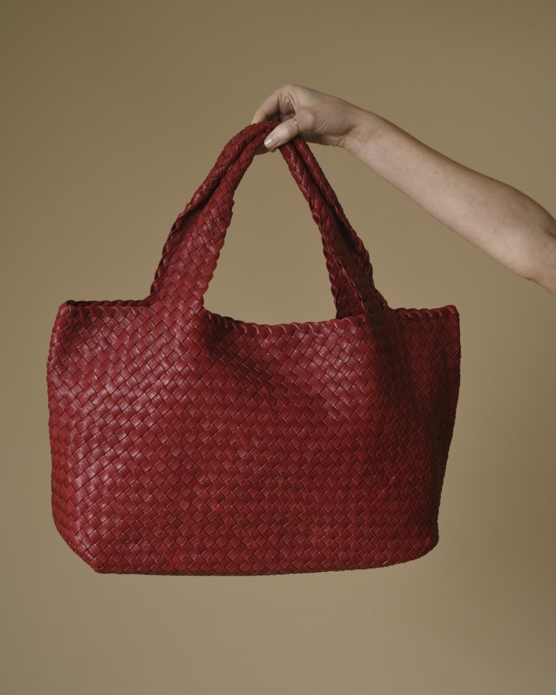 Sac cabas rouge en cuir tressé Falorni 