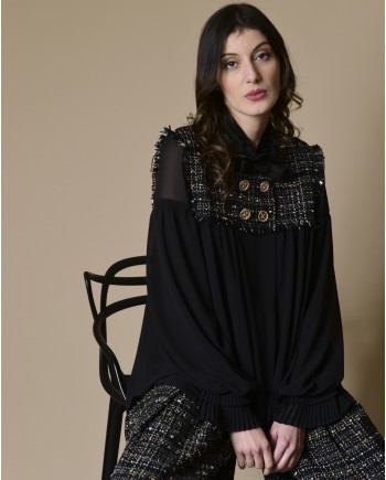 Blouse bimatière noire Edward Achour 