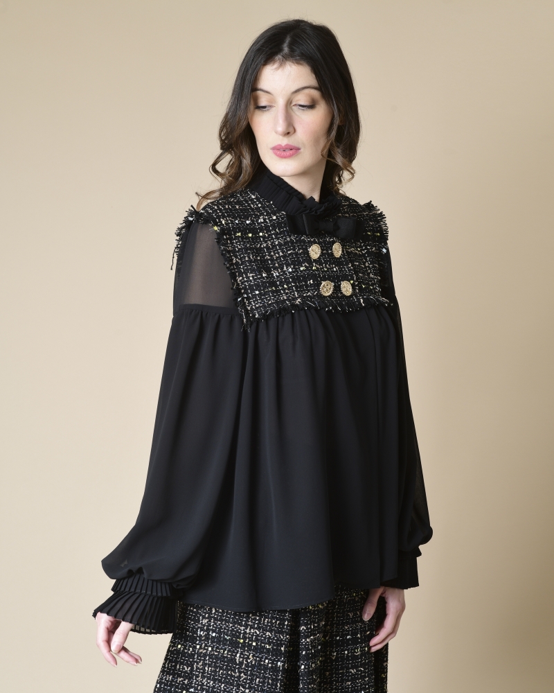 Blouse bimatière noire Edward Achour 