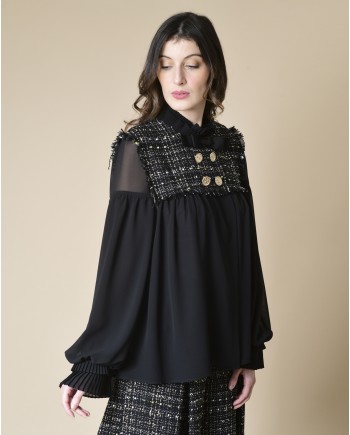 Blouse bimatière noire Edward Achour 