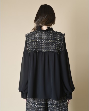 Blouse bimatière noire Edward Achour 