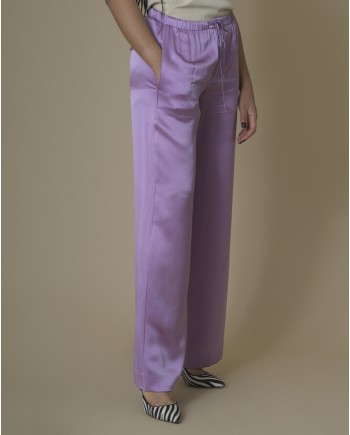 Pantalon large en satin de soie violette Vince 