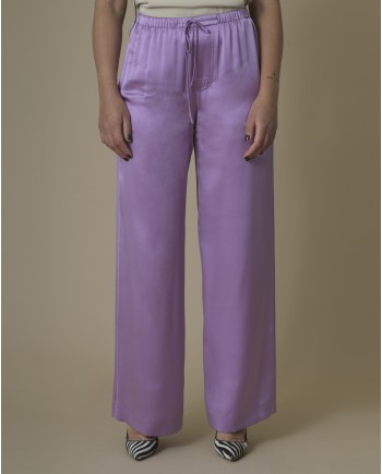 Pantalon large en satin de soie violette Vince 