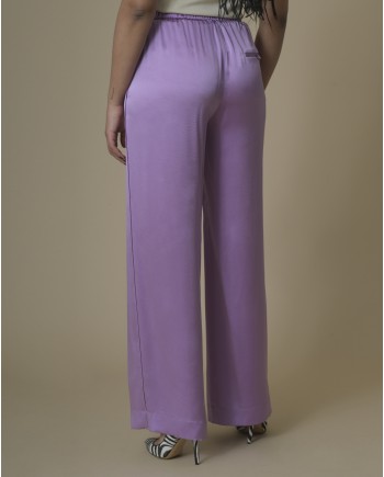 Pantalon large en satin de soie violette Vince 