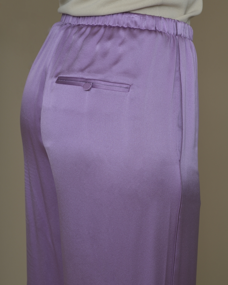 Pantalon large en satin de soie violette Vince 