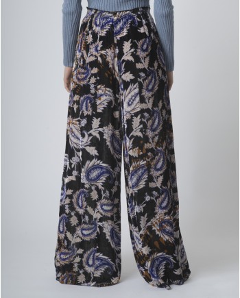 Pantalon palazzo en velours noir à motifs cachemire Forte Forte 