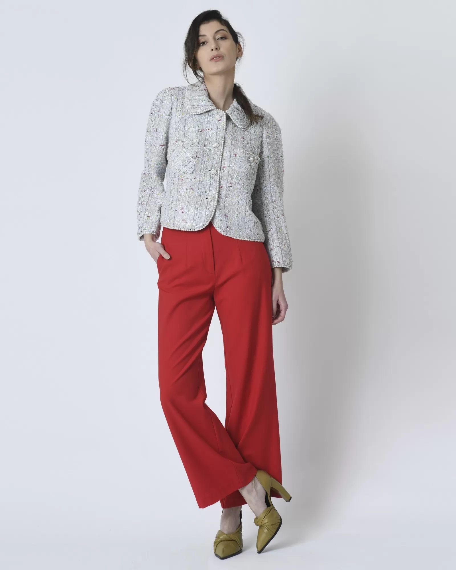 Pantalon palazzo en laine rouge cerise Pomandère 