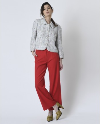 Pantalon palazzo en laine rouge cerise Pomandère 