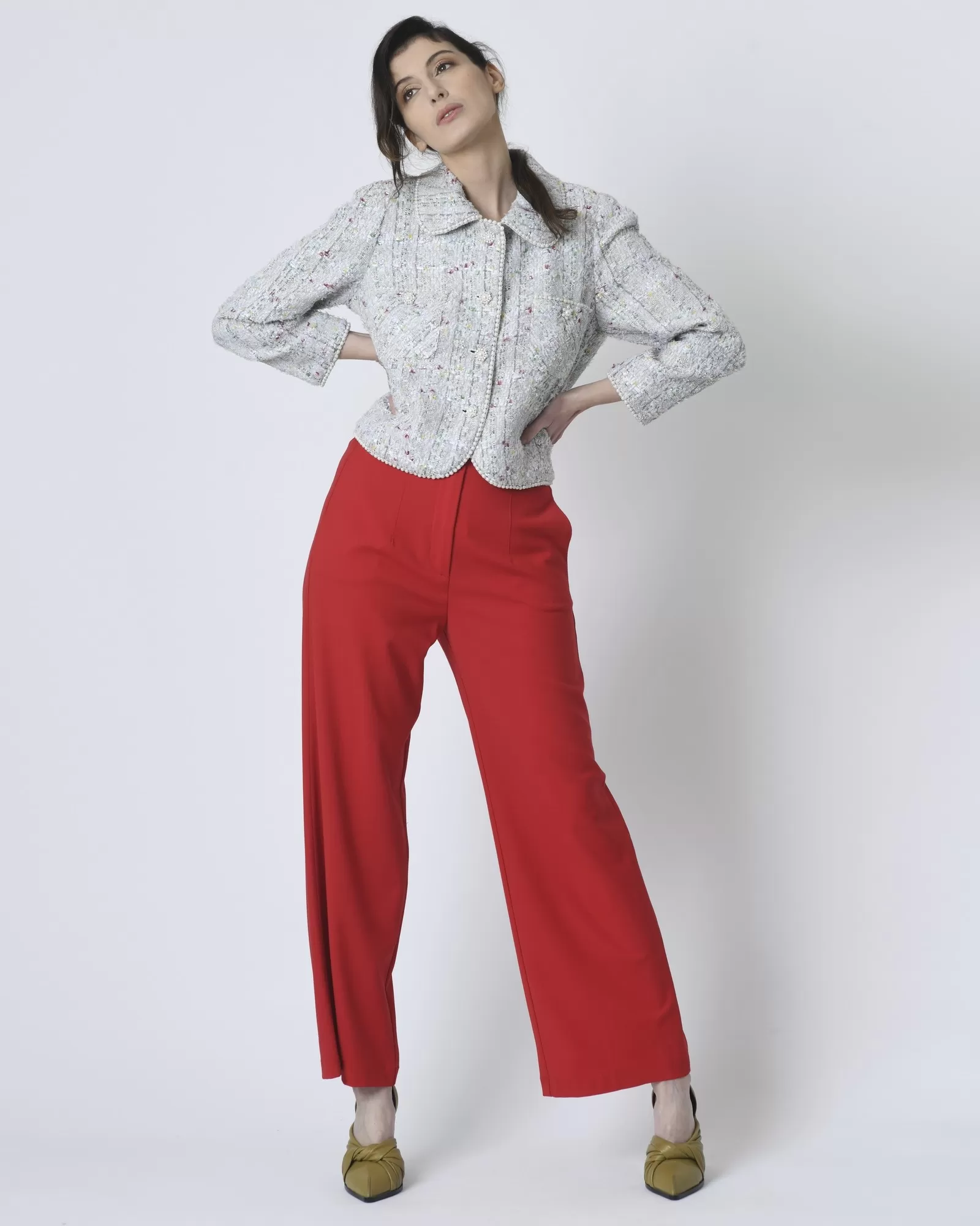 Pantalon palazzo en laine rouge cerise Pomandère 