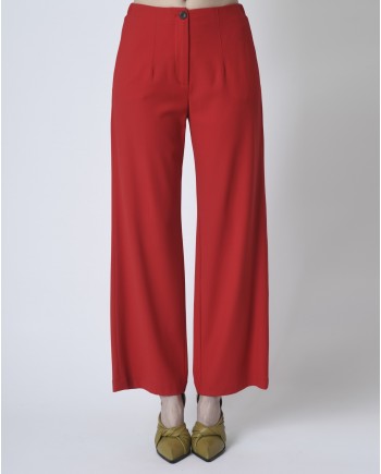 Pantalon palazzo en laine rouge cerise Pomandère 