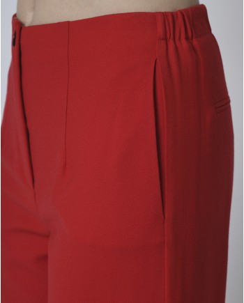 Pantalon palazzo en laine rouge cerise Pomandère 