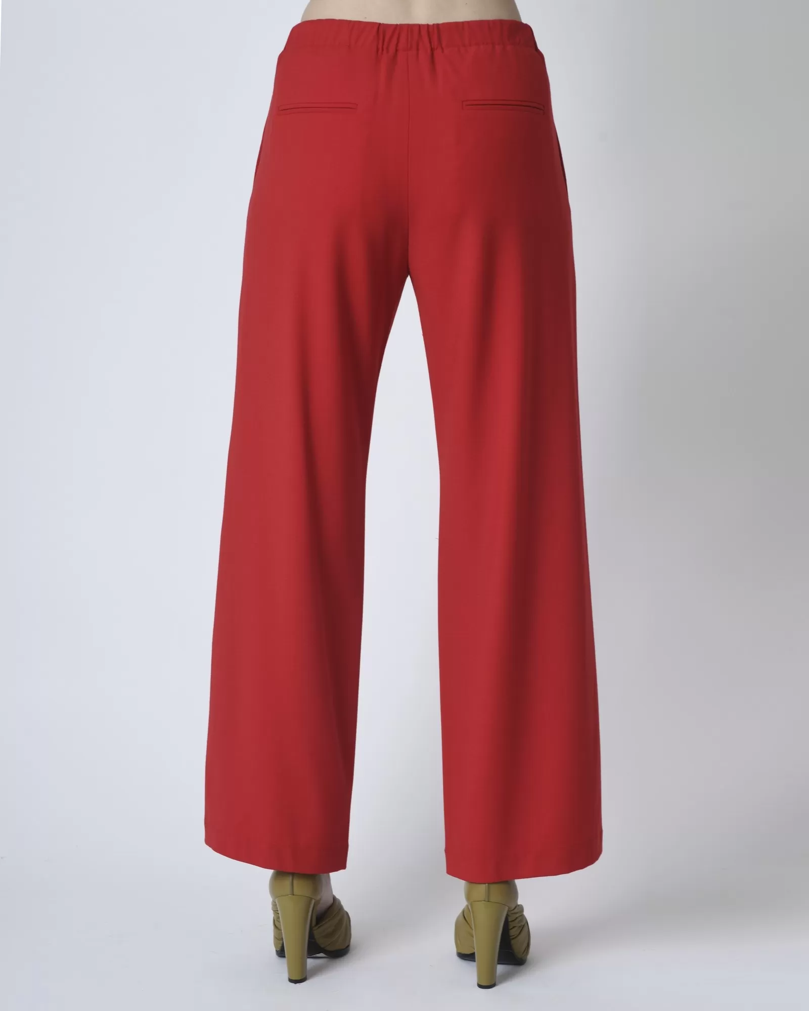 Pantalon palazzo en laine rouge cerise Pomandère 