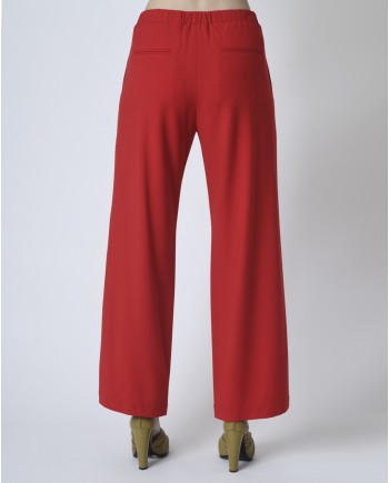 Pantalon palazzo en laine rouge cerise Pomandère 